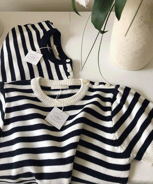 Grid Stripe Short Sleeve Knitwear 2 colors!