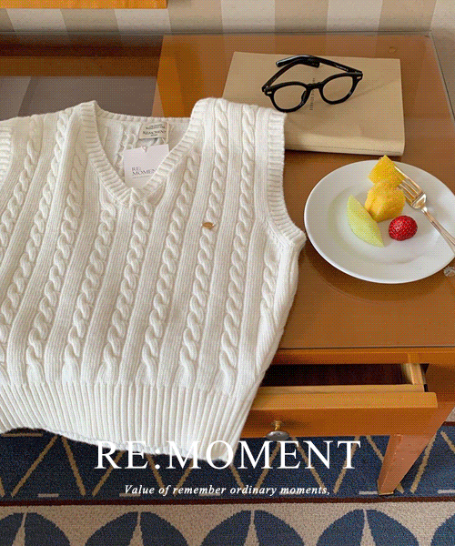 (Add 24SS spring colors!) [RE:MOMENT/Blue, same-day delivery except ivory] Made. Bloom Cable Knit Vest 5 colors!