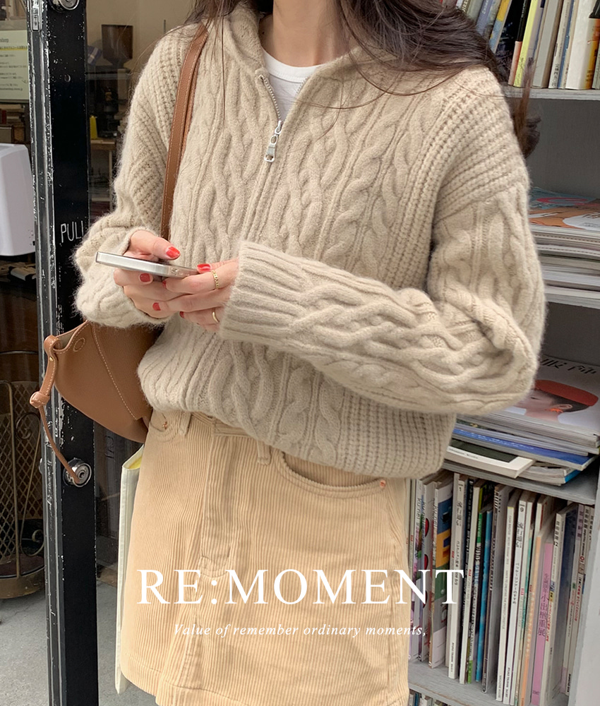 (Over 2,000 copies!) [RE:MOMENT/Delivered on the same day in Deep Navy] made. Pepper cable hooded knit zip-up 6 colors!