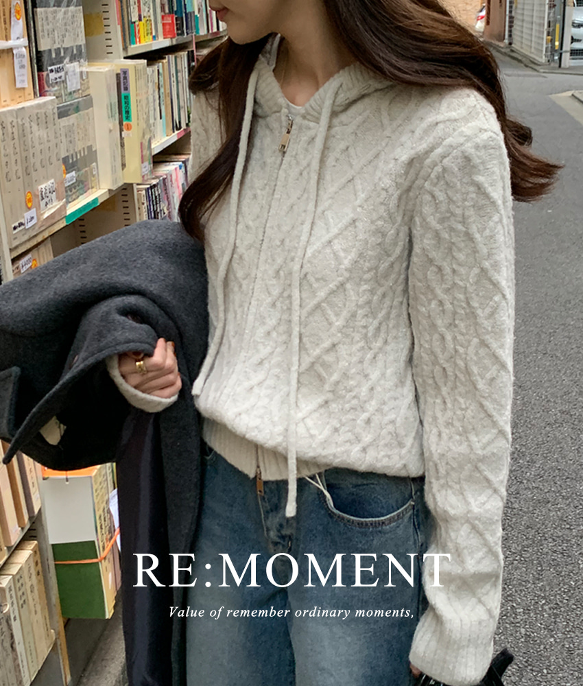 [RE:MOMENT/Wine, cream delivered on the same day] Made. Anne Twisted Knitted Hooded Zip-Up 4 colors!