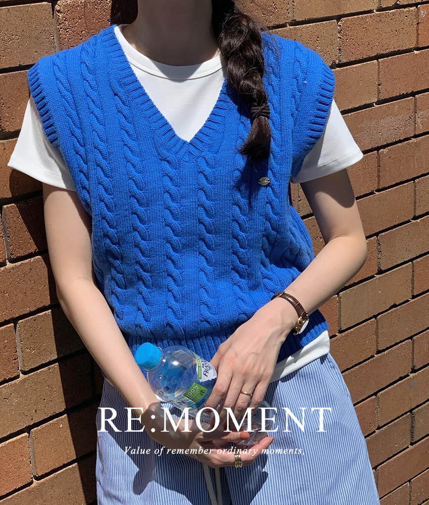 (Add 24SS spring colors!) [RE:MOMENT/Blue, same-day delivery except ivory] Made. Bloom Cable Knit Vest 5 colors!