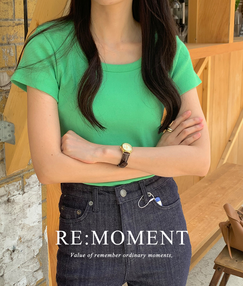 [RE:MOMENT/ピンク、グリーン 即日発送] made。スクエア スリム リブ Tシャツ 5color!