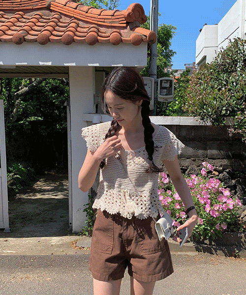 Hane knitted short-sleeved knitwear 2 colors!